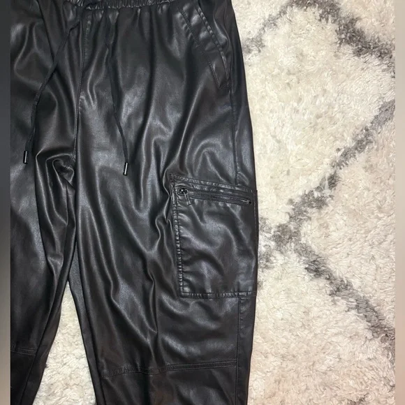 Karl Lagerfeld Paris Vegan Leather Drawstring Joggers - Picture 2 of 7